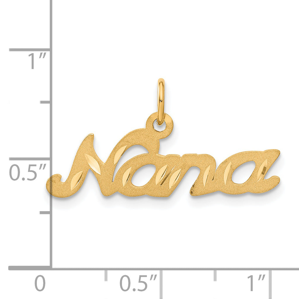 14K Satin Gold NANA Charm with Brushed Finish  Elegant & Themed