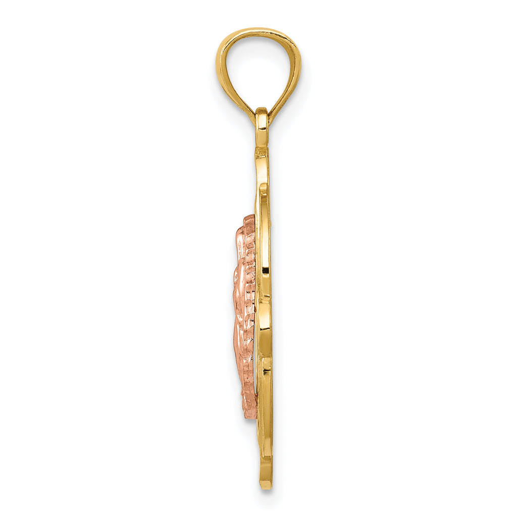 14K Two-Tone Gold Virgin Mary Pendant with Polished Finish