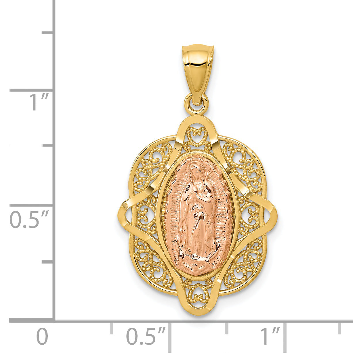 14K Two-Tone Gold Virgin Mary Pendant with Polished Finish