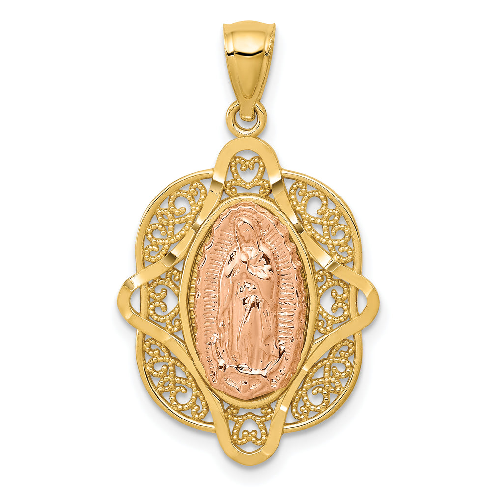 14k Two-tone Rose Virgin Mary Pendant
