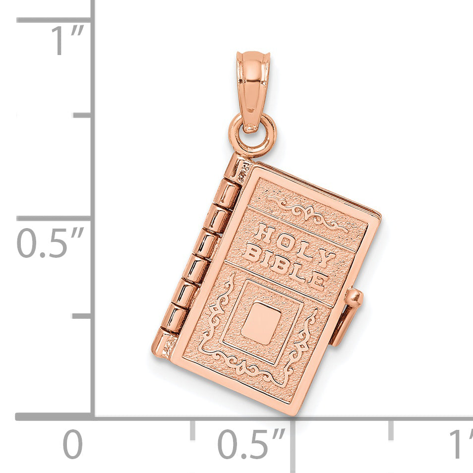 14k Rose Gold 3-D Holy Bible w/ Lord's Prayer Moveable Charm