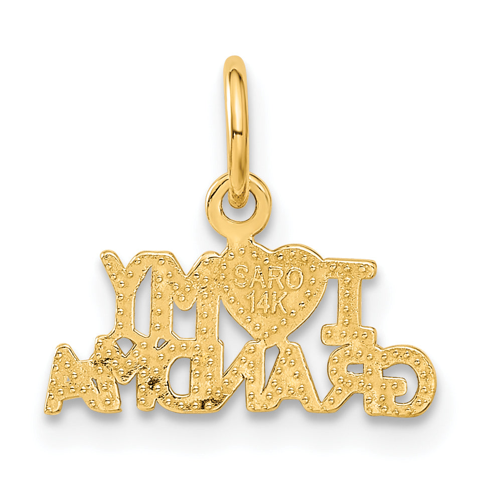 14K Gold I Heart My Grandma Charm  Gift Ready, Flat Back Design