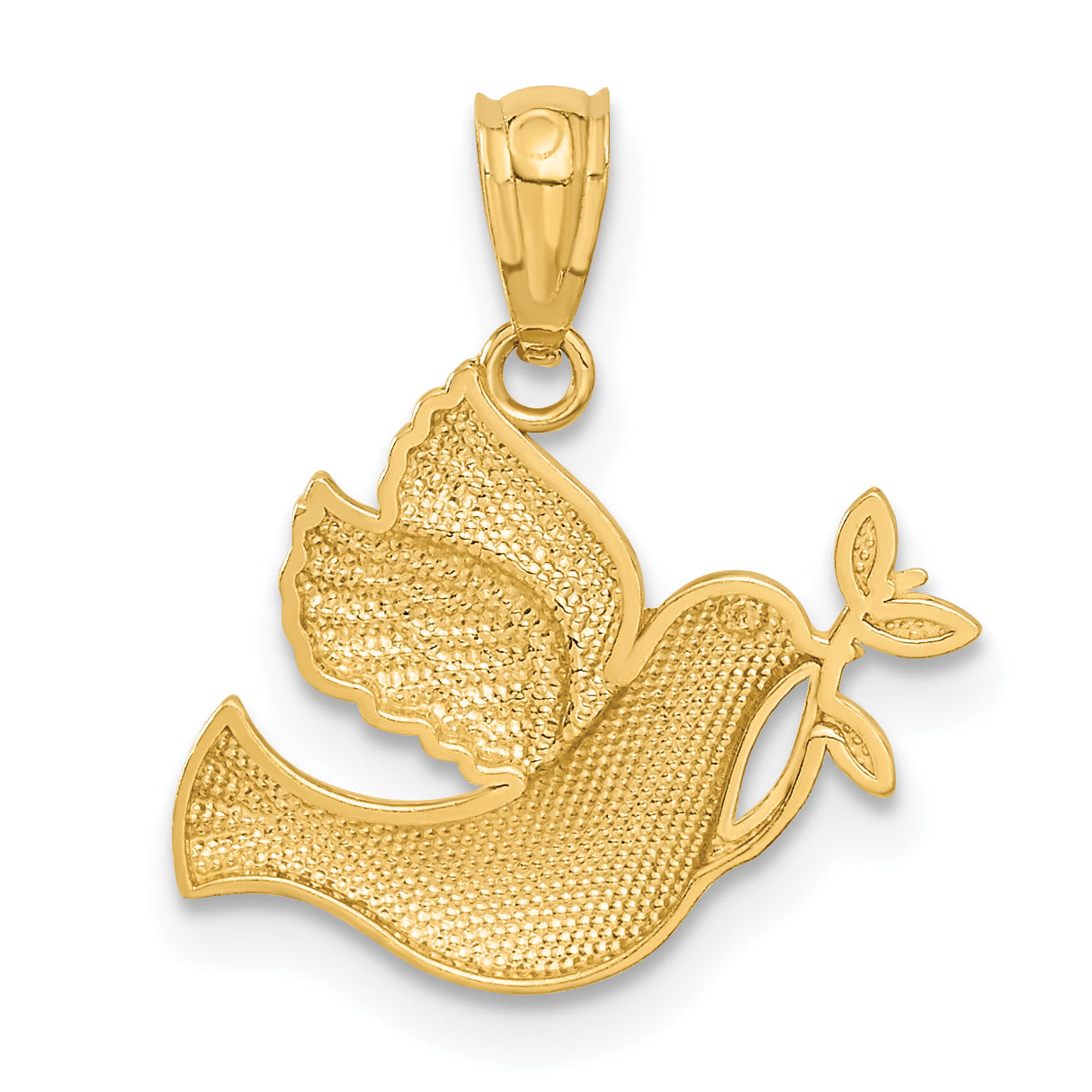 14k w/Rhodium Polished Dove w/Olive Branch Pendant