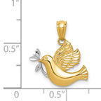 14K Gold Rhodium Polished Dove Pendant with Olive Branch  Elegant Symbol of Peace