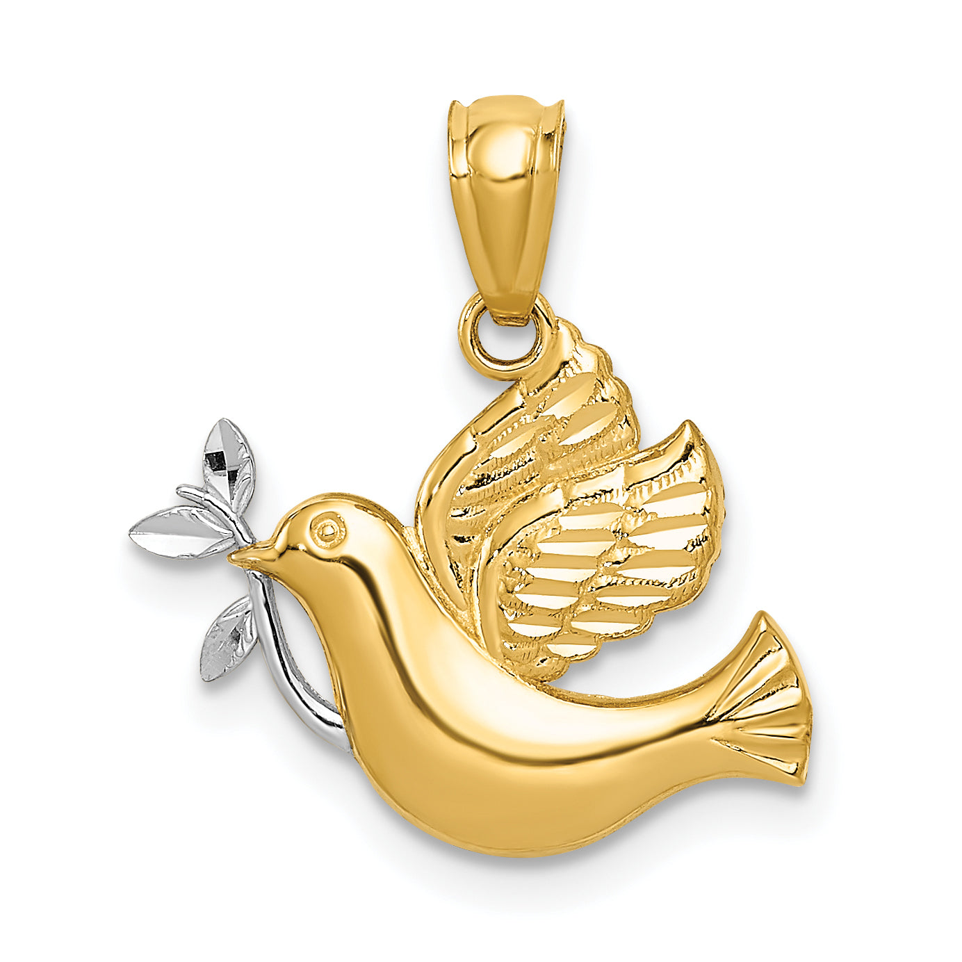 14k w/Rhodium Polished Dove w/Olive Branch Pendant Main image