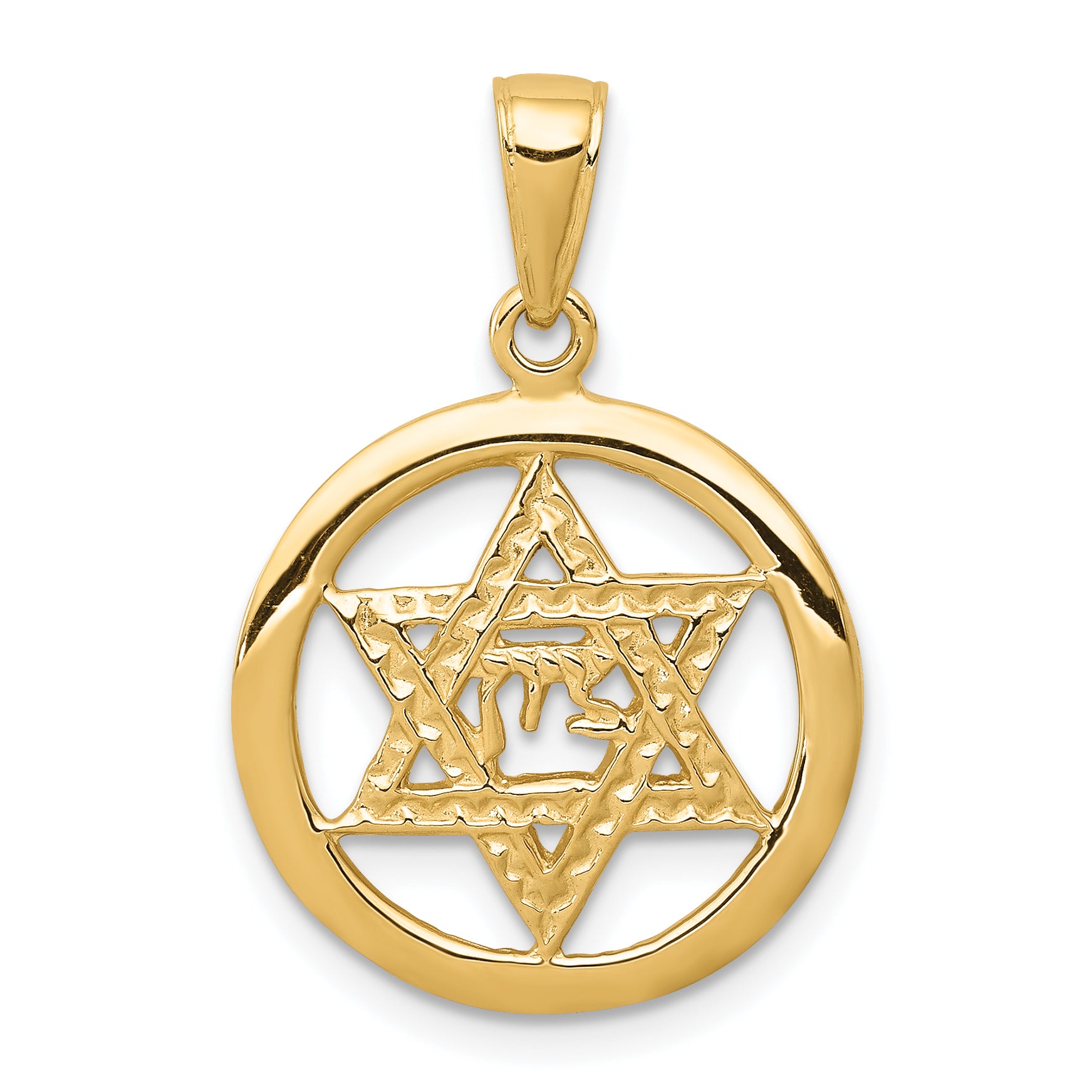 14K Jewish Chai In Star Of David Pendant Main image