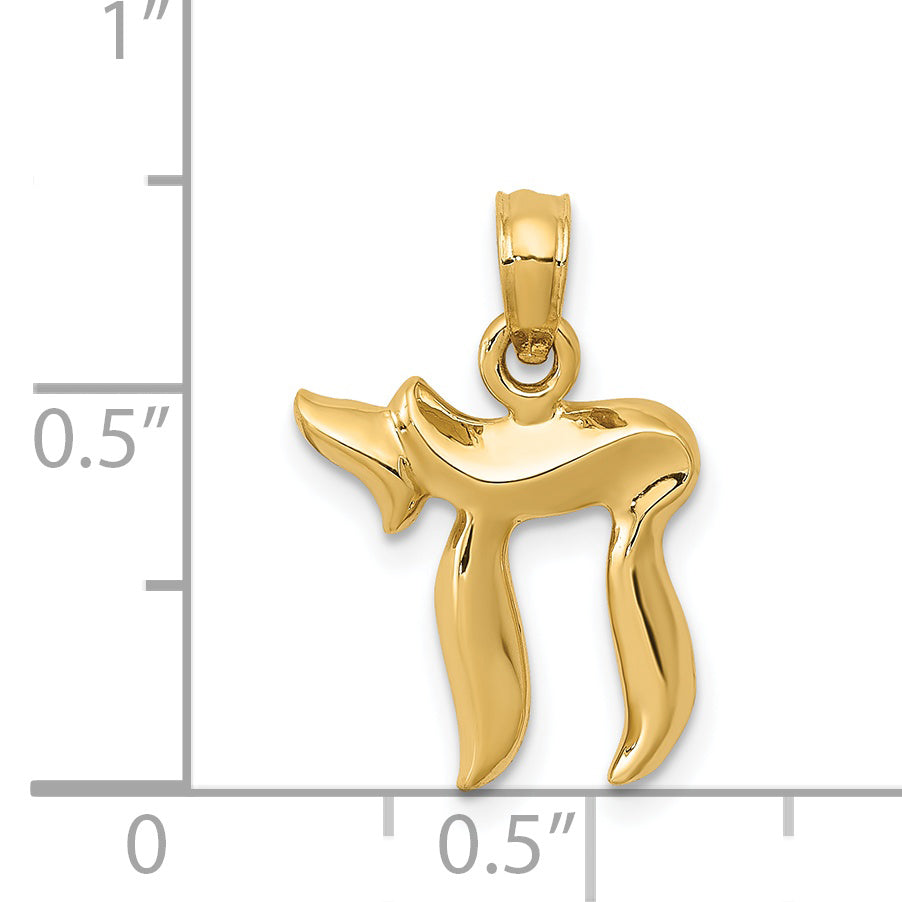 14K Gold Chai Pendant with Polished Finish, Solid and Elegant Design