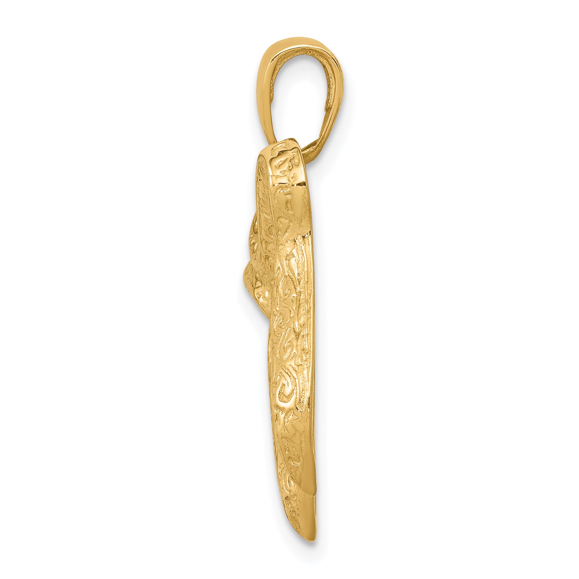 14K Gold Chai Pendant with Polished Finish and Textured Detail Secondary image