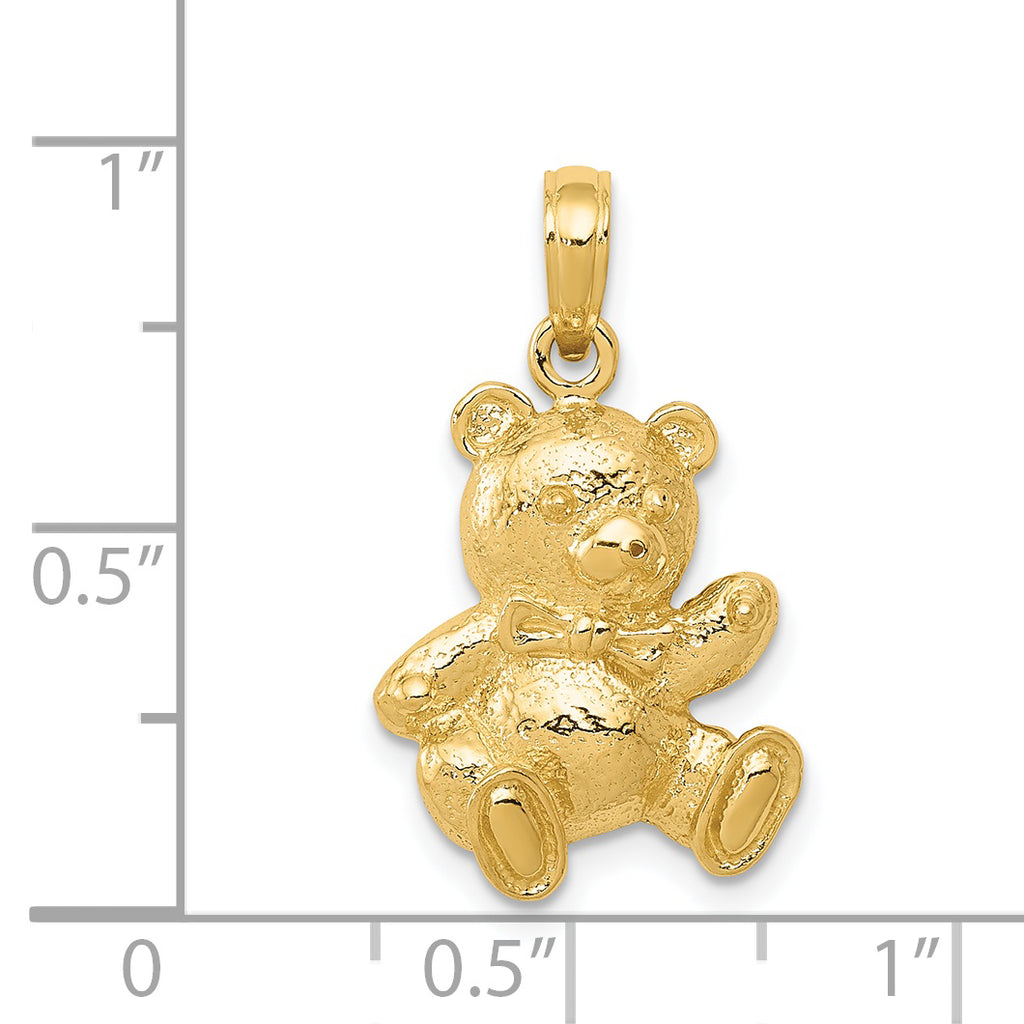 14K Gold Teddy Bear Pendant with Solid Concave Design