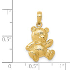 14K Gold Teddy Bear Pendant with Solid Concave Design