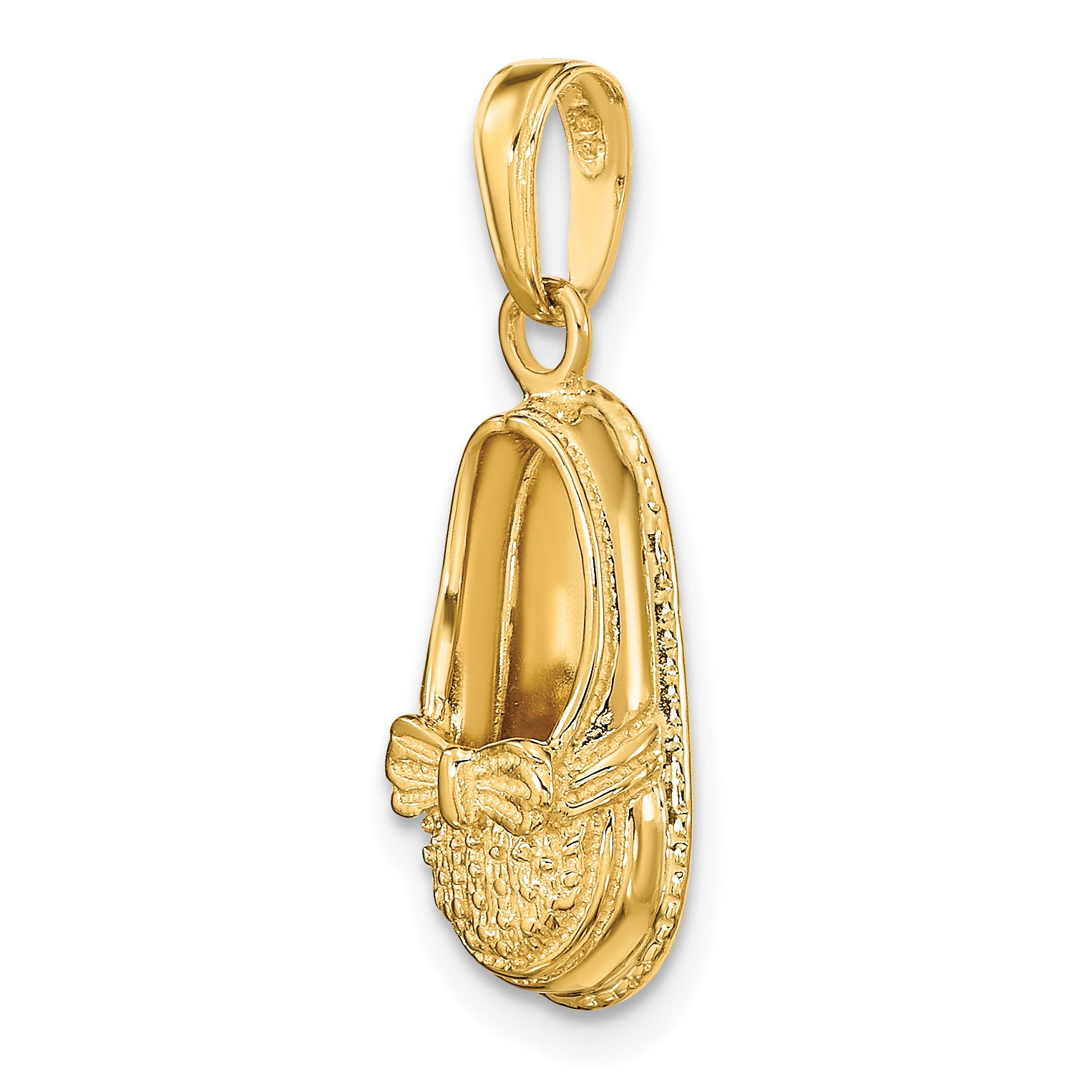 14K Gold 3D Baby Shoe Pendant with Bow  Elegant Casted Charm.