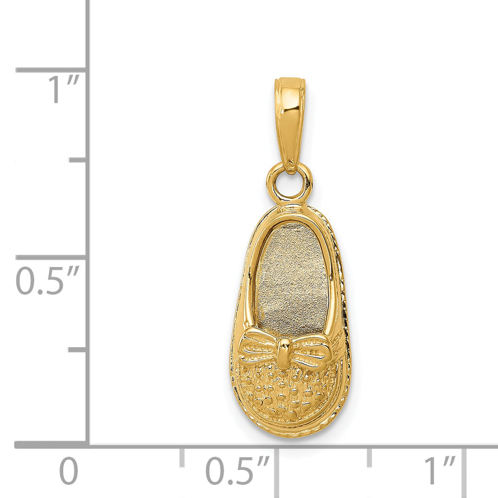 14K Gold 3D Baby Shoe Pendant with Bow  Elegant Casted Charm.