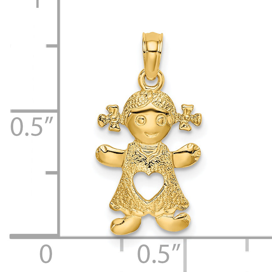 14k Playful Girl w/Cut Out Heart Charm