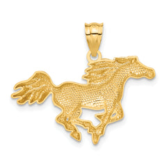 14K Polished Gold Horse Pendant for Men with Diamond-Cut Detailing