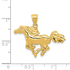14K Polished Gold Horse Pendant for Men with Diamond-Cut Detailing