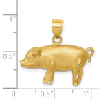 14K Gold Diamond-Cut Pig Pendant with Brushed Finish for Men