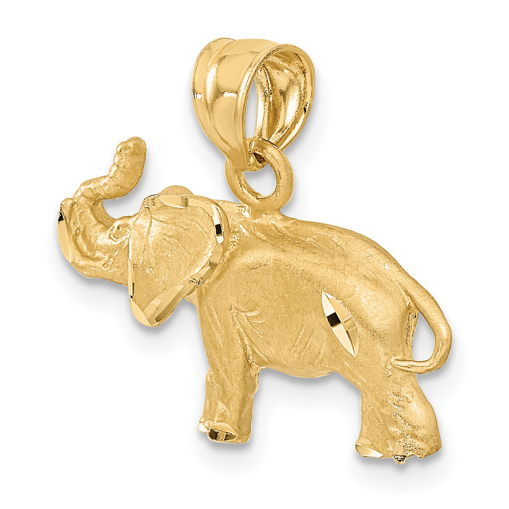 14K Gold Diamond-Cut Elephant Pendant for Men  Solid Cast Design