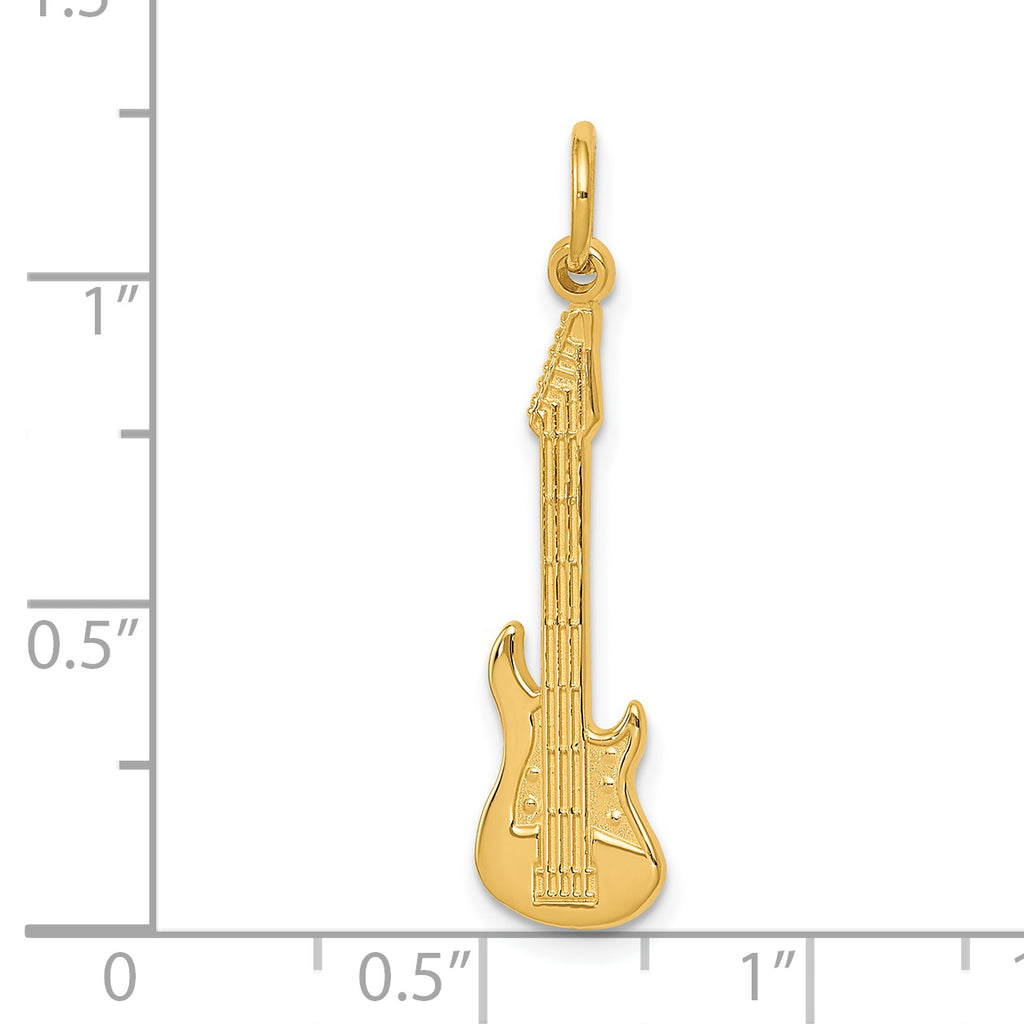 14K Gold Guitar Charm Pendant with Polished Finish for Men