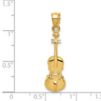 14K Gold Violin Charm with Polished Finish and Textured Detail