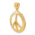 14K Gold Peace Love Faith Hope Pendant with Polished Textured Finish