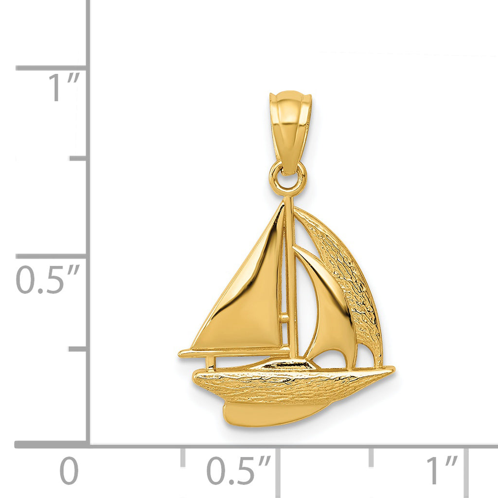 14K Gold Sailboat Pendant for Men Solid Casted Nautical Charm
