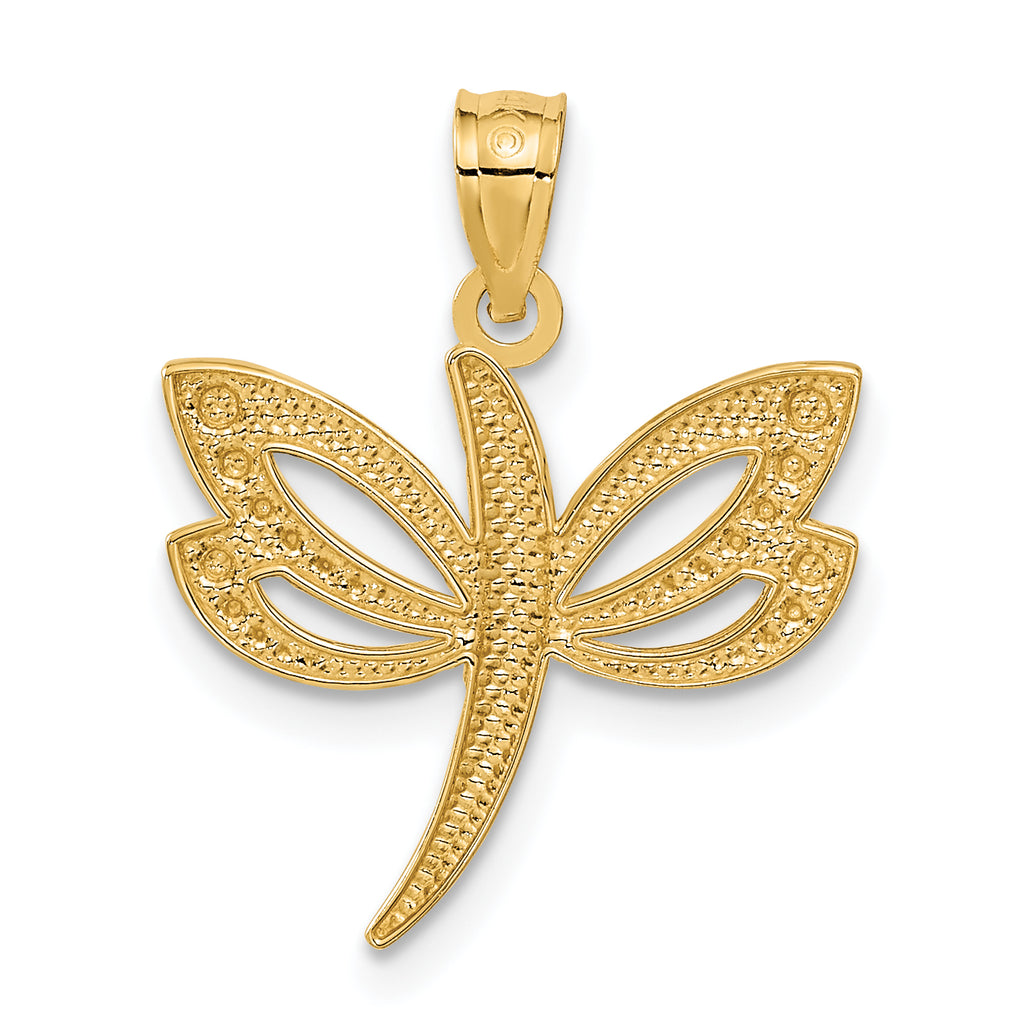 14K Gold Dragonfly Pendant with Rhodium Accents and Diamond-Cut Finish by Sophia Jewelers