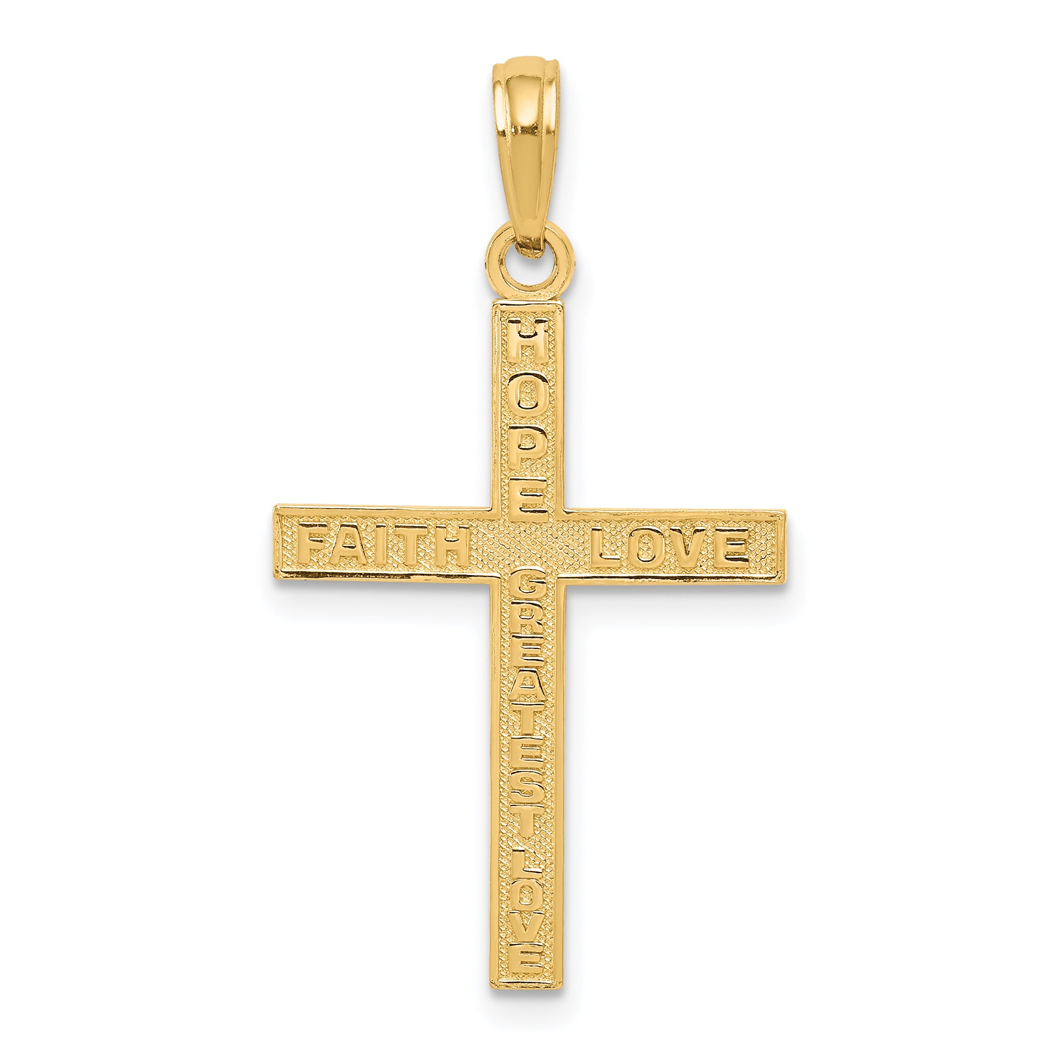 14K Gold Reversible Faith Hope Love Cross Pendant Polished & Textured