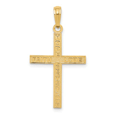14K Gold Reversible Faith Hope Love Cross Pendant Polished & Textured