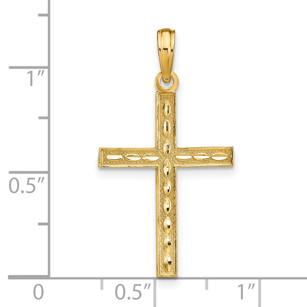14K Gold Reversible Faith Hope Love Cross Pendant Polished & Textured