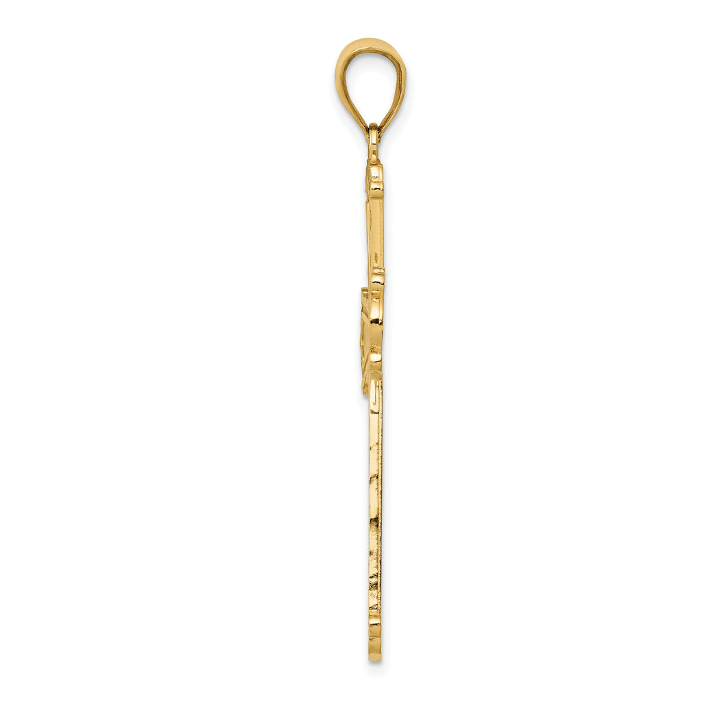 14K Gold Diamond-Cut Cross Pendant with Polished Finish Elegant Solid Design