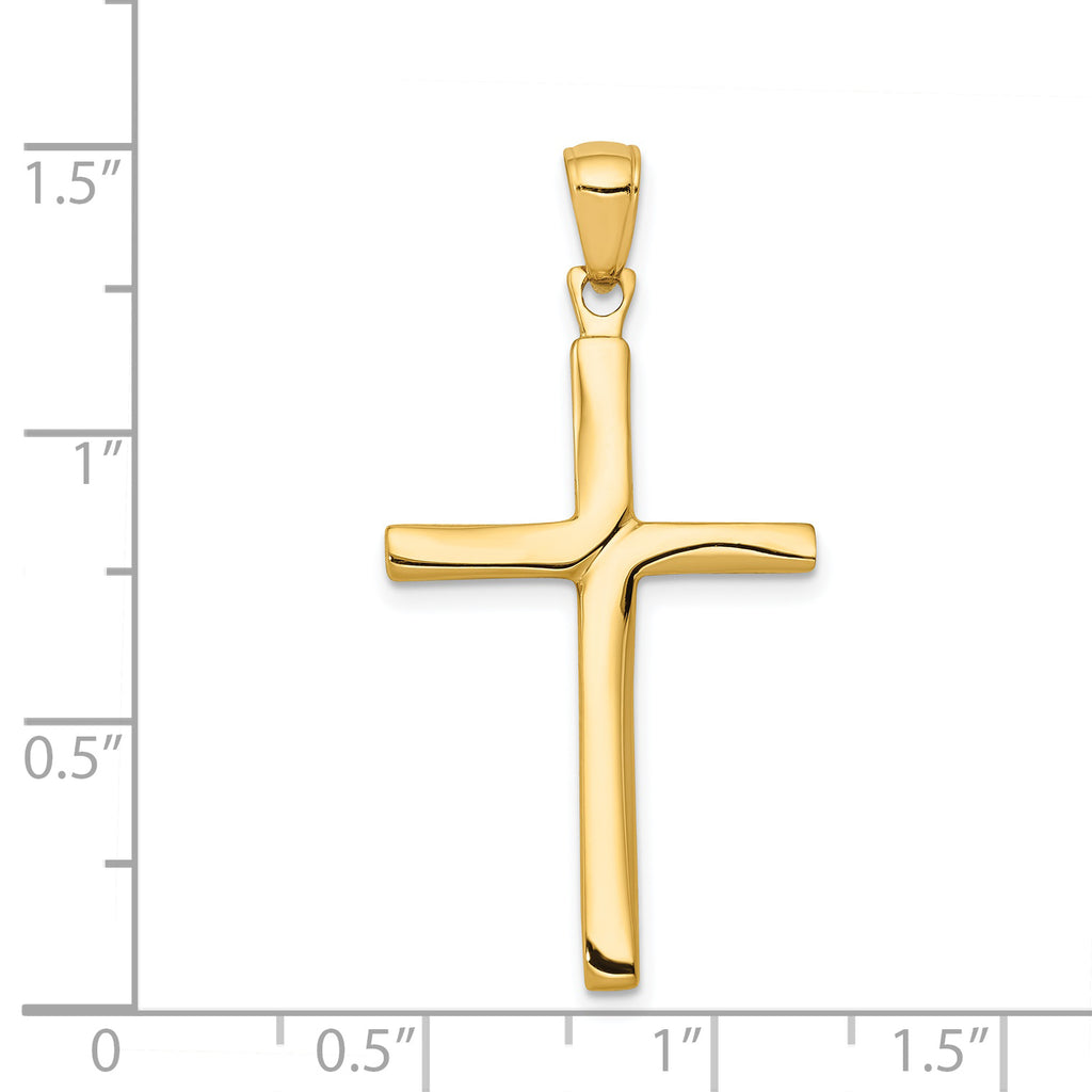 14K Gold Satin Finish Stick Cross Pendant with Solid Casted Design