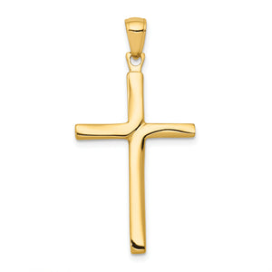 Stick Cross Pendant in 14K Yellow Gold, 35mm Satin & Polished - Sophia Jewelers