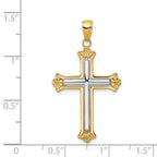 14K Gold Rhodium-Plated Budded Cross Pendant, Elegant Solid Design by Sophia Jewelers