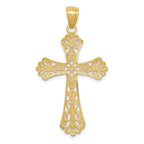 14K Gold Rhodium Plated Diamond-Cut Cross Pendant  Elegant Solid Design