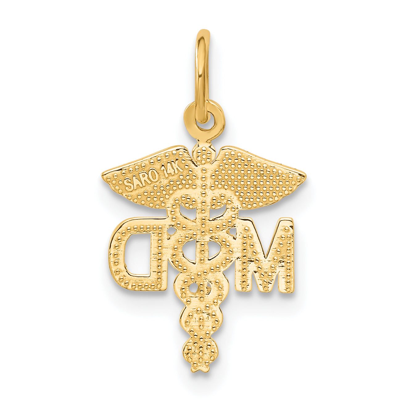 14K Gold MD Caduceus Charm with Brushed Diamond-Cut Finish