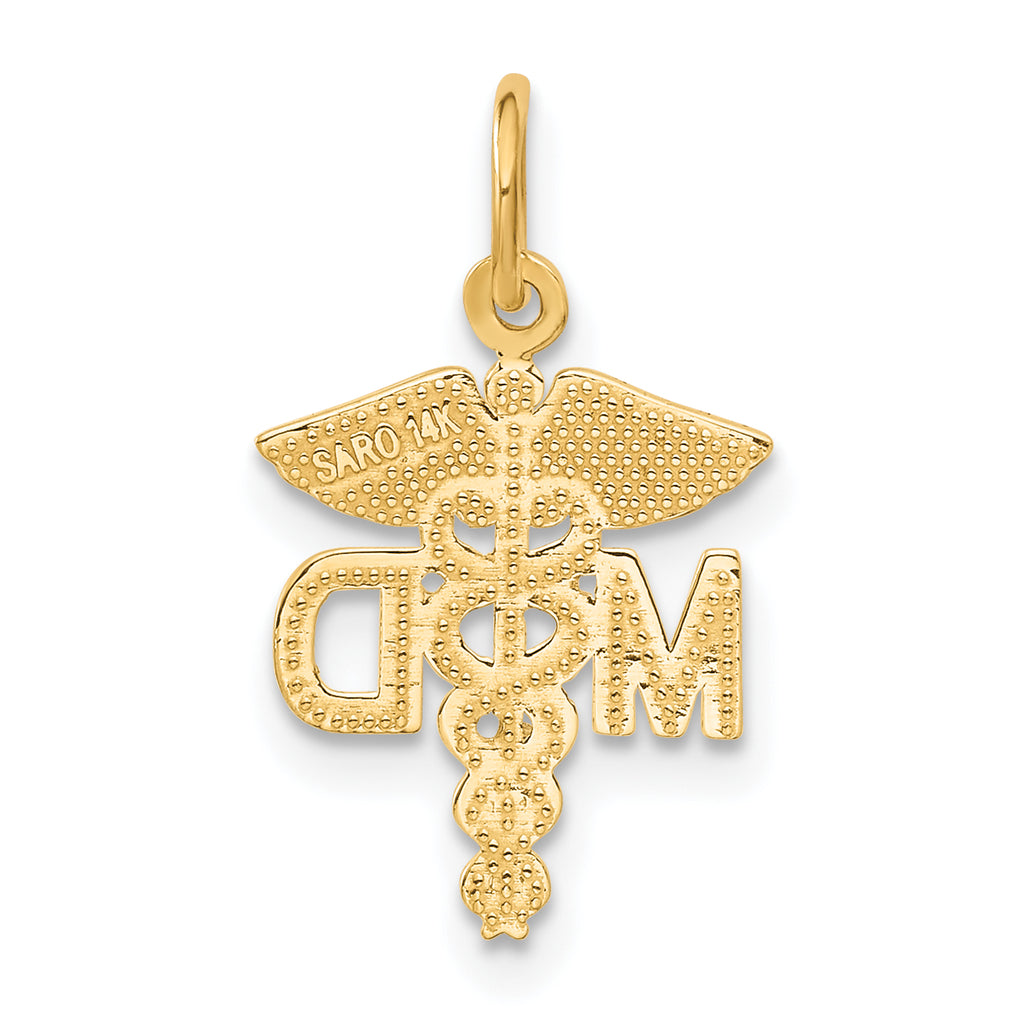 14K Gold MD Caduceus Charm with Brushed Diamond-Cut Finish