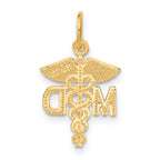 14K Gold MD Caduceus Charm with Brushed Diamond-Cut Finish