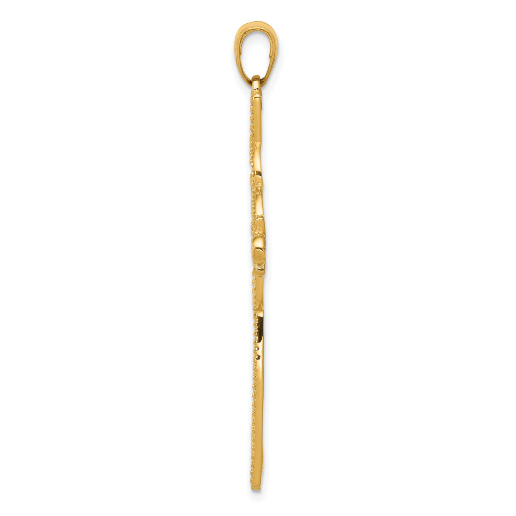14K Gold Infinity Cross Pendant with Rhodium Diamond-Cut Beaded Trim