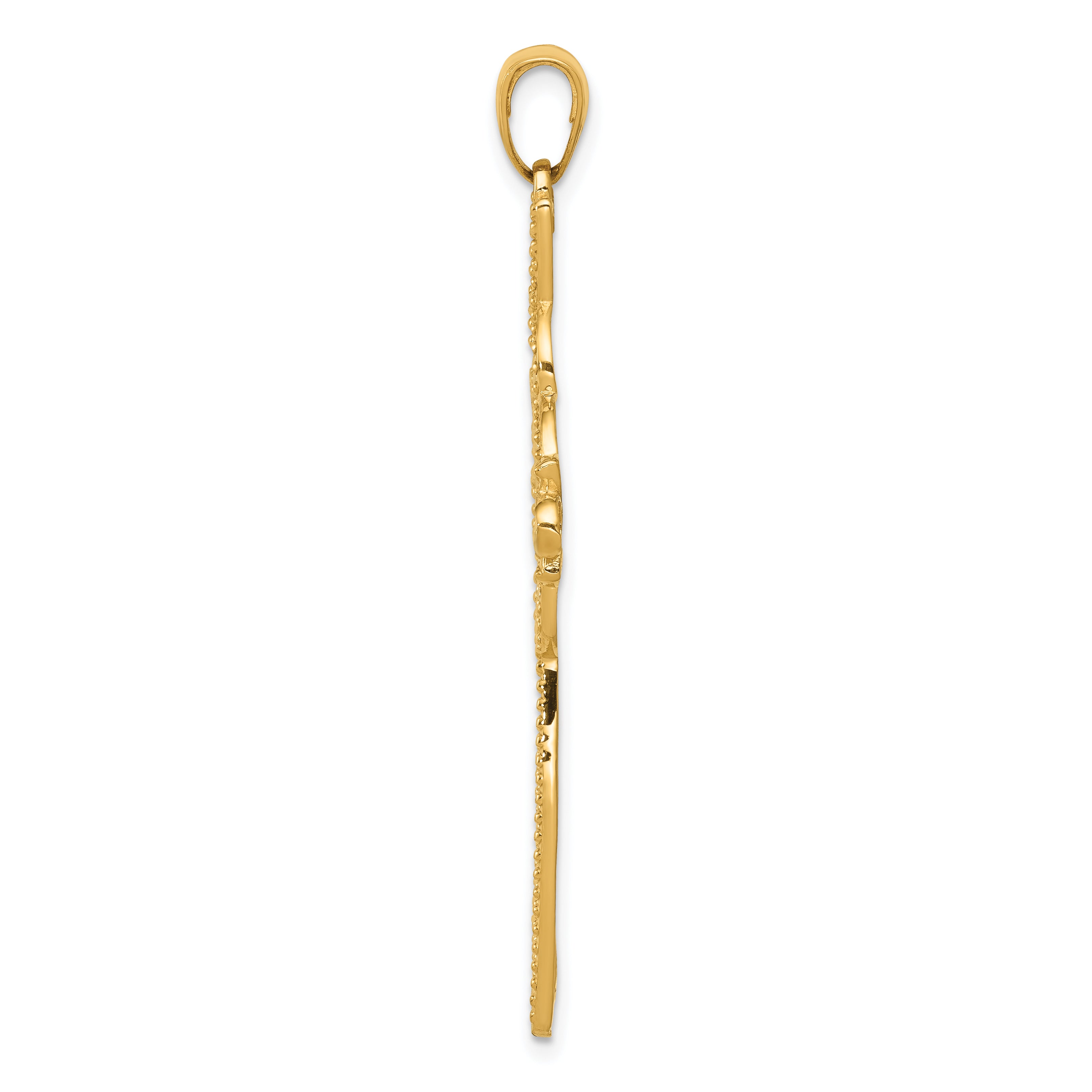14K Gold Infinity Cross Pendant with Rhodium Diamond-Cut Beaded Trim