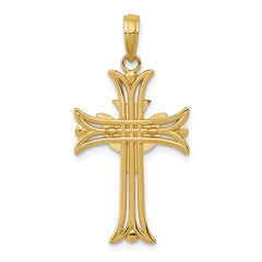 14K Gold Polished Dove on Cross Pendant  Elegant Themed Design