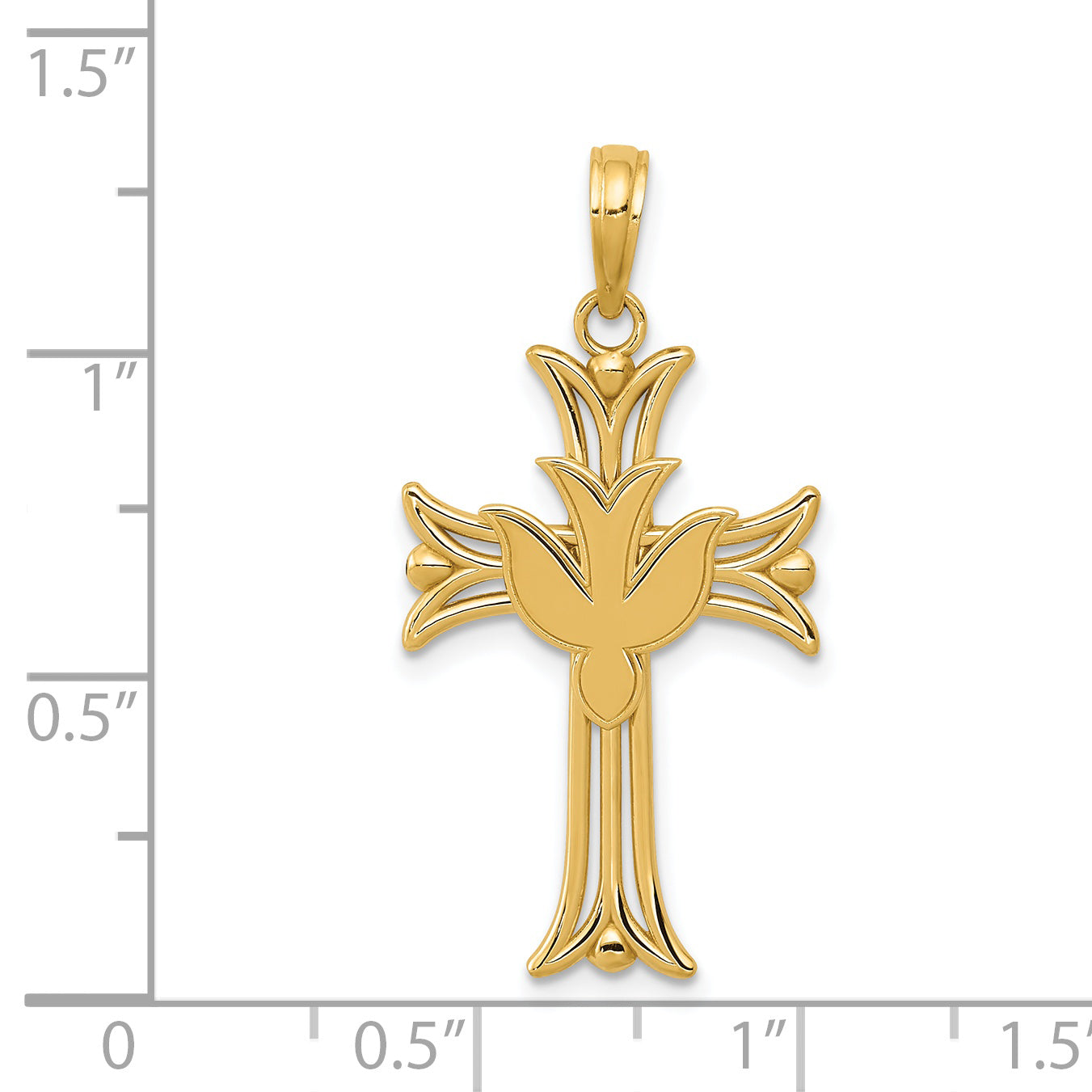 14K Gold Polished Dove on Cross Pendant  Elegant Themed Design