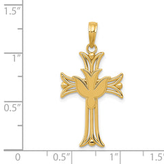 14K Gold Polished Dove on Cross Pendant  Elegant Themed Design