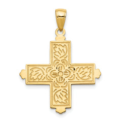 14K Etched Square Cross w/Crown Tips Pendant