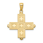 14K Etched Square Cross w/Crown Tips Pendant
