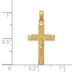 14K Gold Beveled Crucifix Pendant with Polished Finish