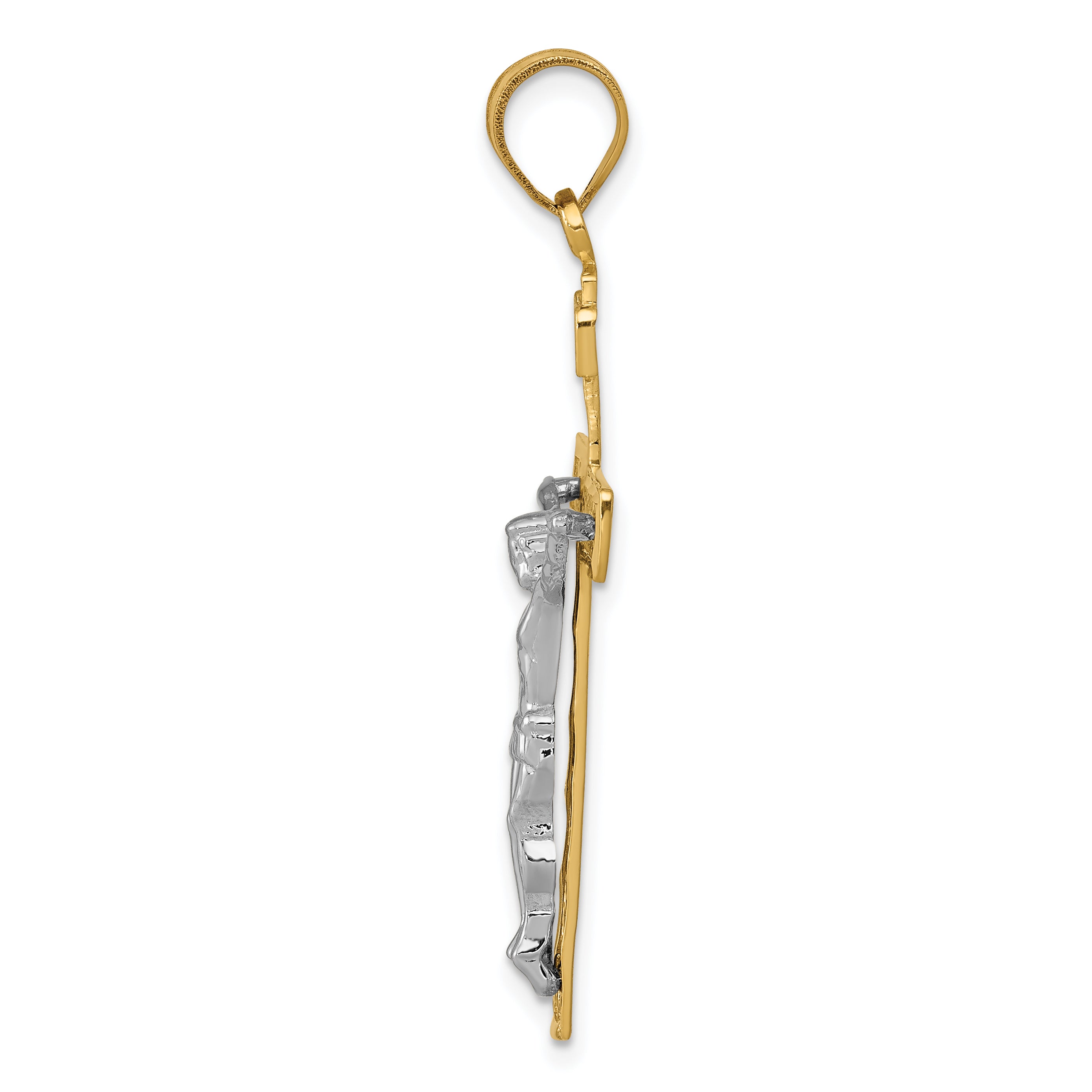 14K Two-Tone Gold Cross Pendant with Diamond-Cut Lattice Crucifix Polished Finish Secondary image
