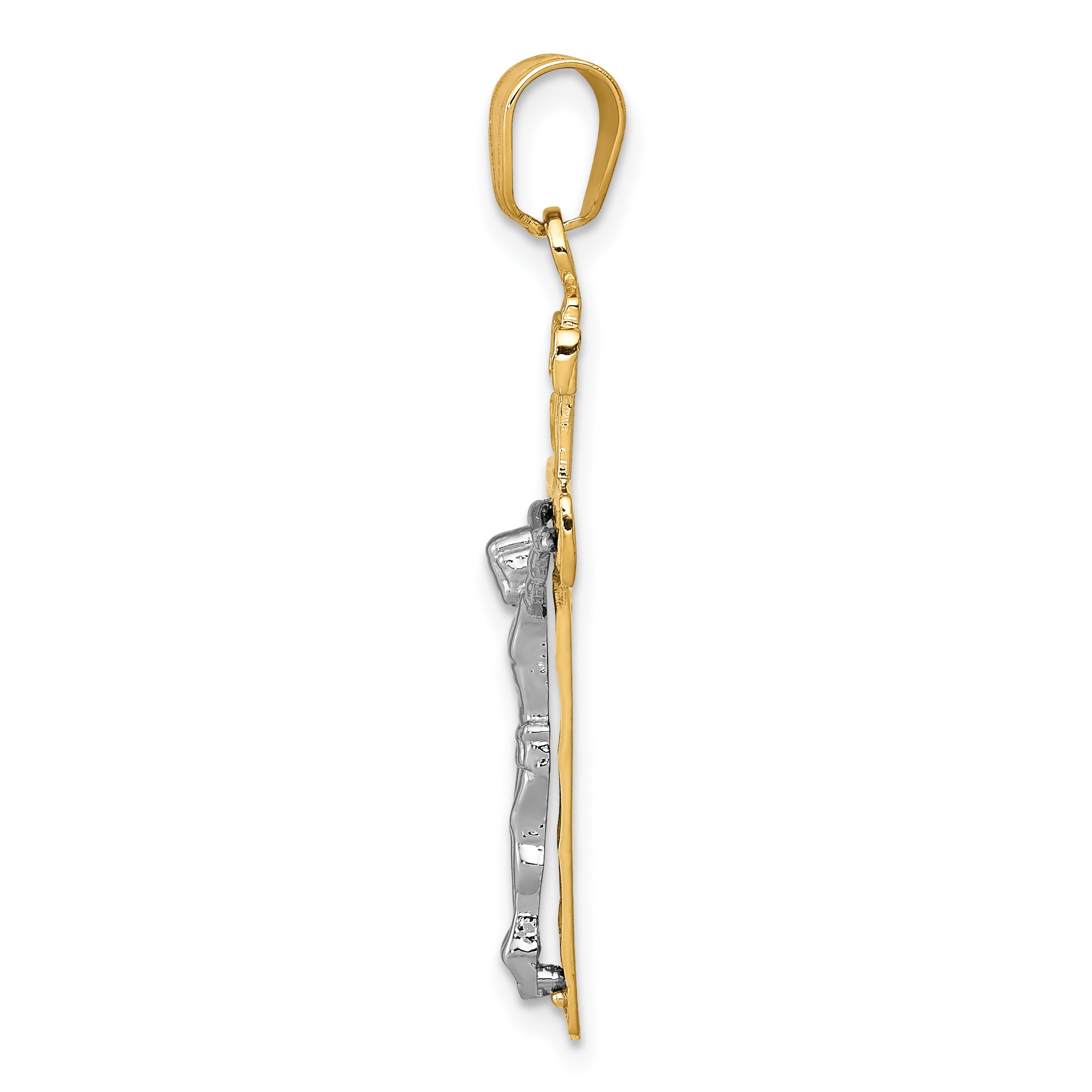 14K Two-Tone Gold Diamond-Cut Lattice Cross Crucifix Pendant Polished Finish Secondary image