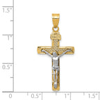 14K Two-Tone Gold Diamond-Cut Lattice Cross Crucifix Pendant Polished Finish