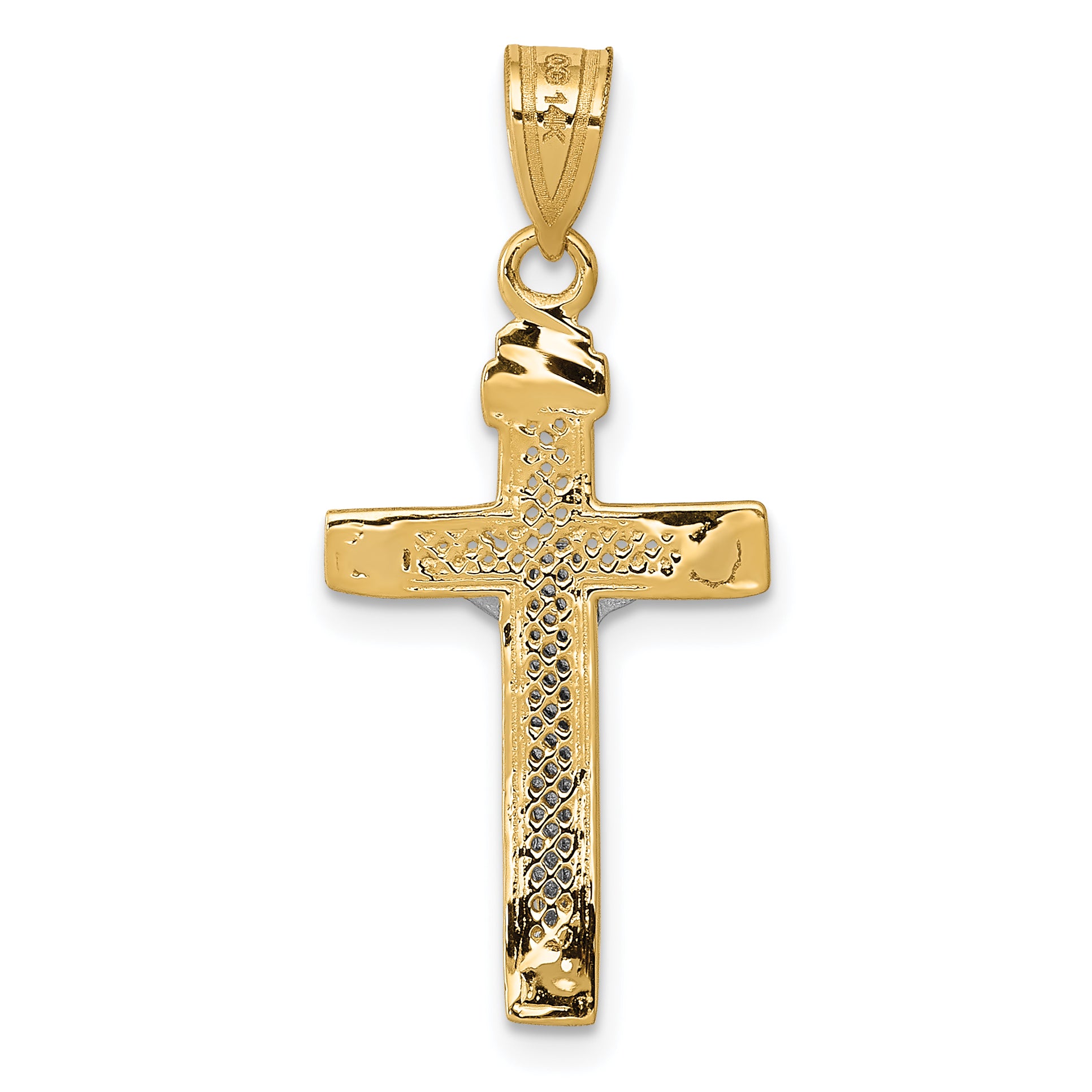 14K Two-Tone Gold Diamond-Cut Lattice Cross Crucifix Pendant  Polished Finish