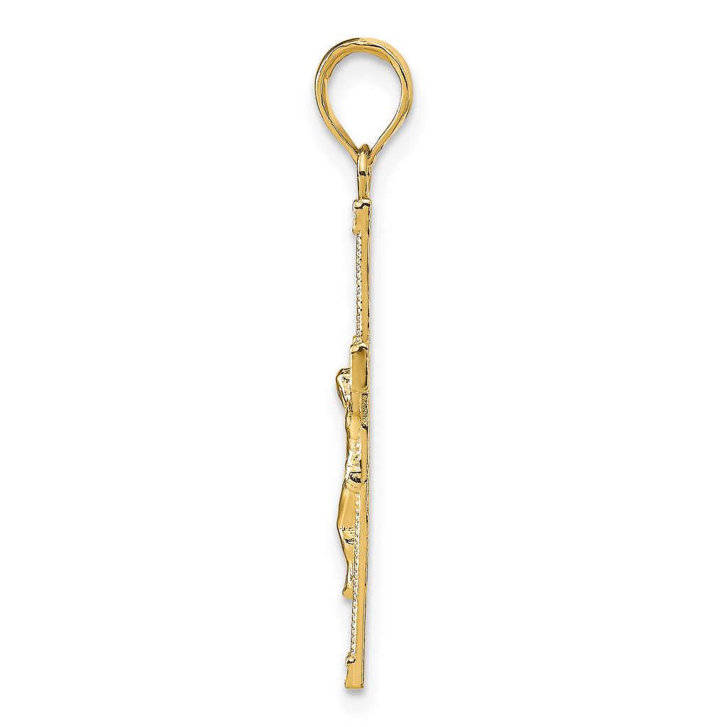 14K Gold Diamond-Cut Crucifix Pendant with Polished Fancy Tips